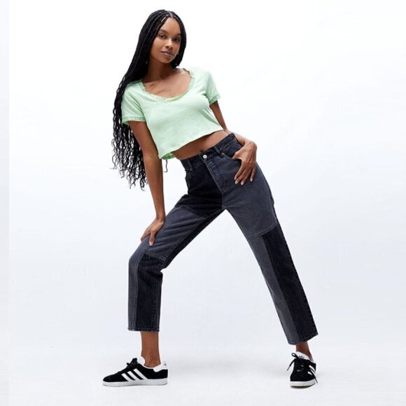 PacSun Y2K Eco Two-Tone Black High Rise Straight Leg Jeans 25 - Picture 3 of 16